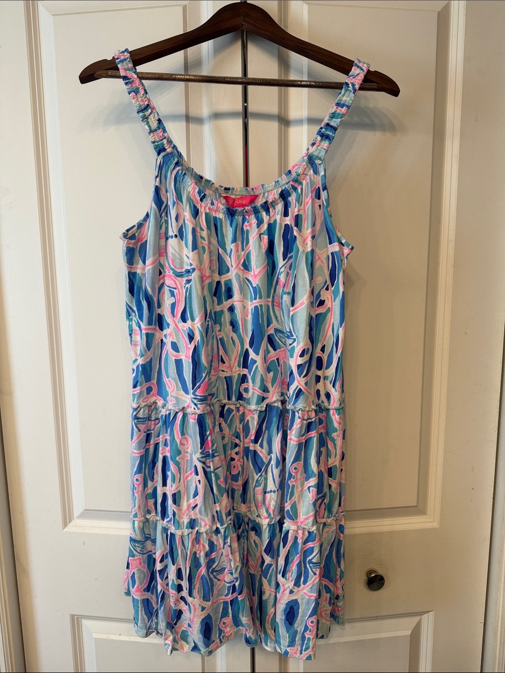 Lilly Pulitzer Blue & Pink Tiered Sleeveless Dress